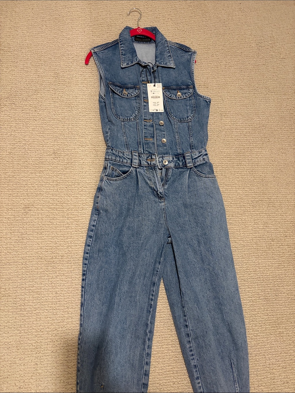 Zara Sleeveless Blue Denim Overalls Jumpsuit